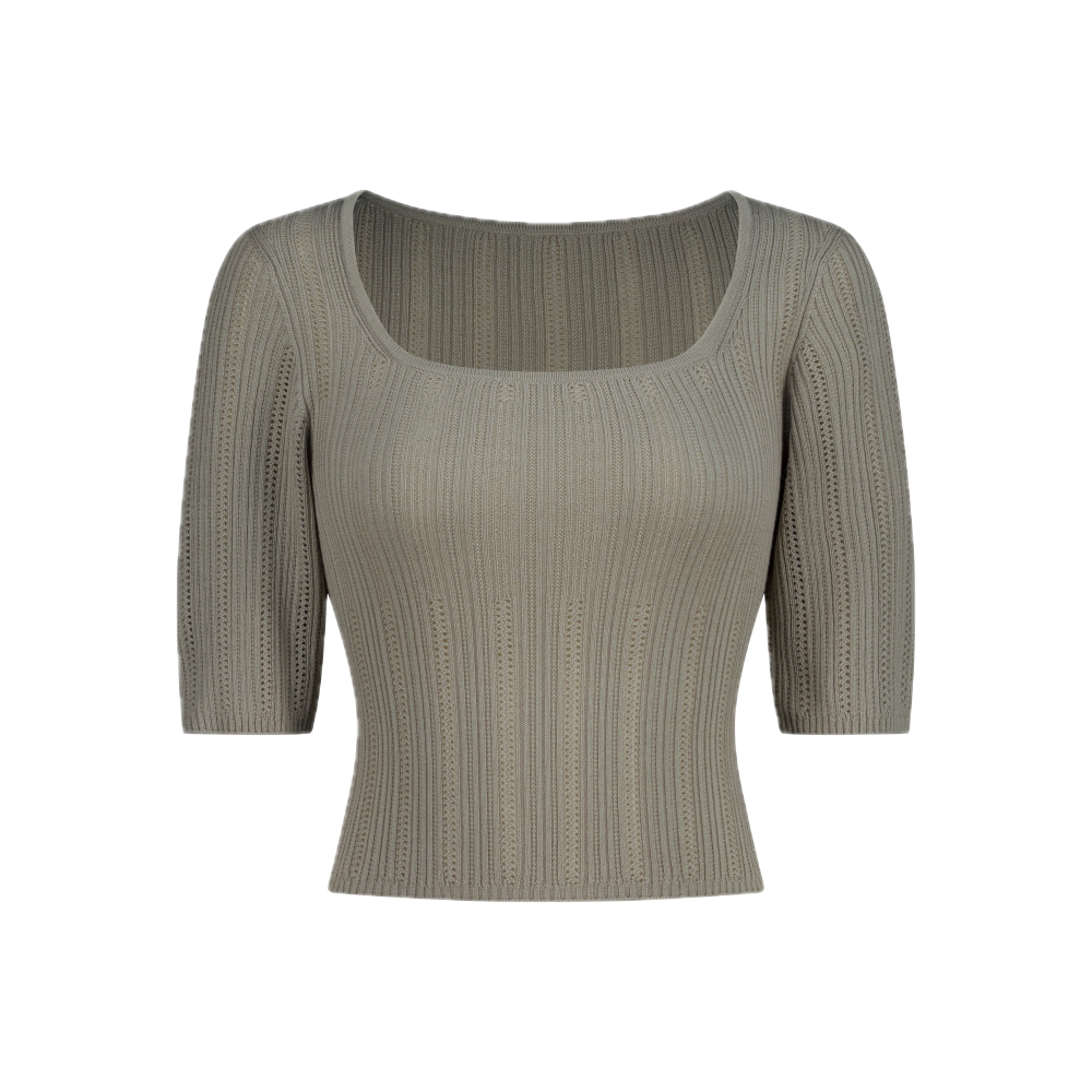 쥬키프 울 스쿱넥 뷔스티에 니트 탑 애쉬 그레이(Juukiff Bustier Neck Top In Mixed Wool Ash Grey)