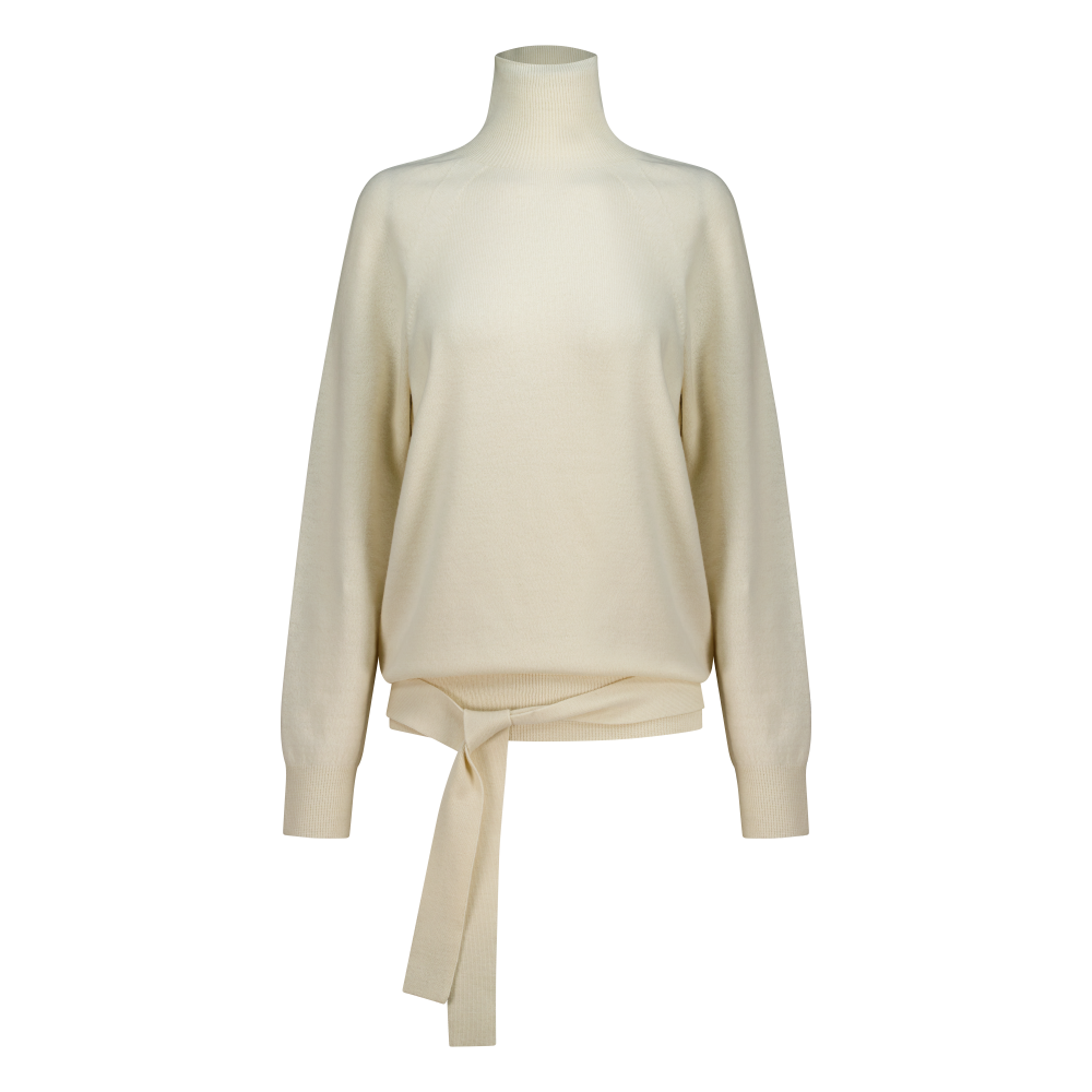 쥬키프 울 벨티드 풀오버 크림(Juukiff Belted High-Neck Pullover In Wool Cream)