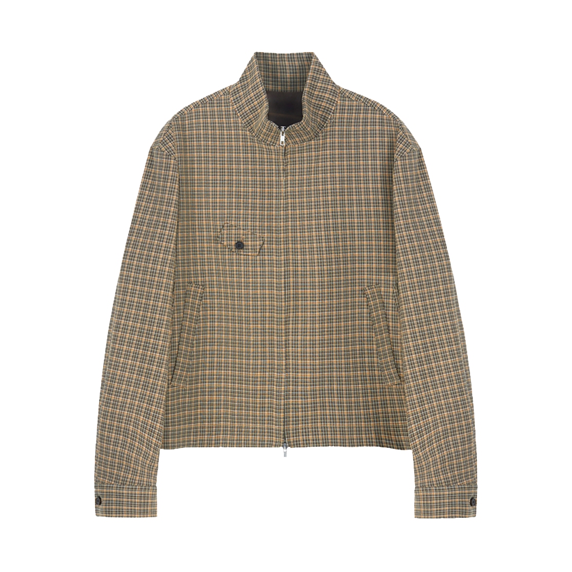 2503MSJOG3 STU High Neck Crop Check Jacket Orange Brown