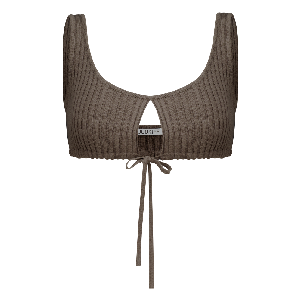 쥬키프 울 프론트 스트링 브라렛 모카 브라운(Juukiff Front String Bra In Wool Mocha Brown)