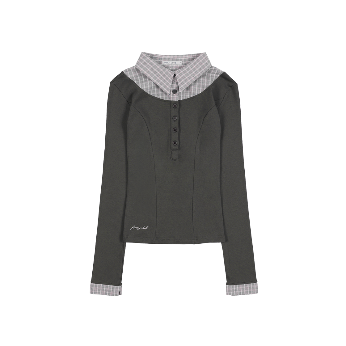 F25ZB023CH Fancy Club Shirt Layered Long Sleeve Charcoal