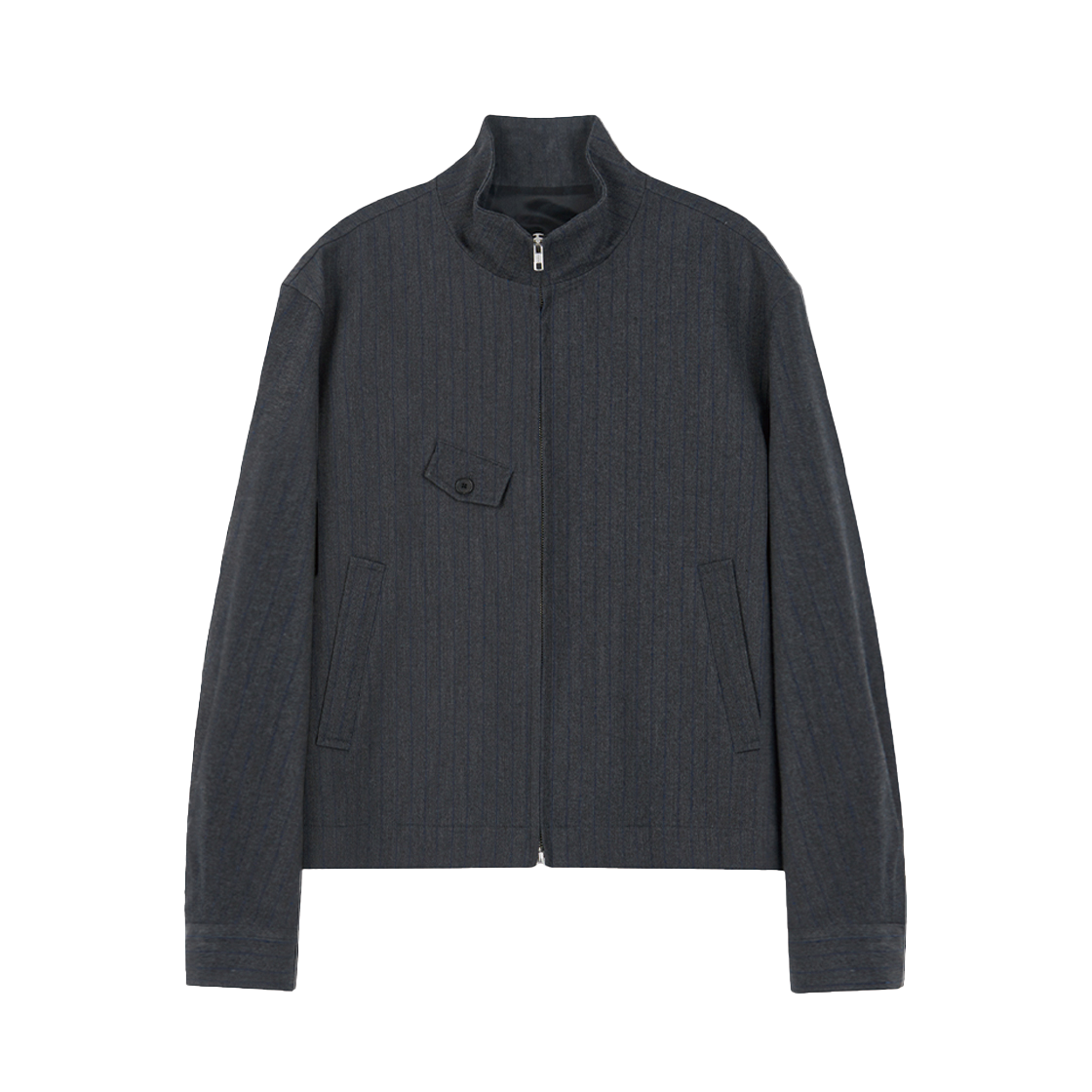 에스티유 하이넥 크롭 스트라이프 자켓 그레이(STU High Neck Crop Stripe Jacket Grey)