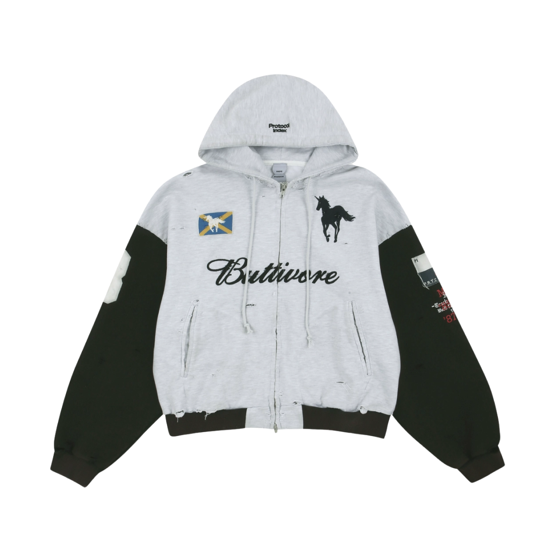 프로토콜 인덱스 버티보어 집 후드 화이트 멜란지(Protocol Index Buttivore Zip Hoodie White Melange)