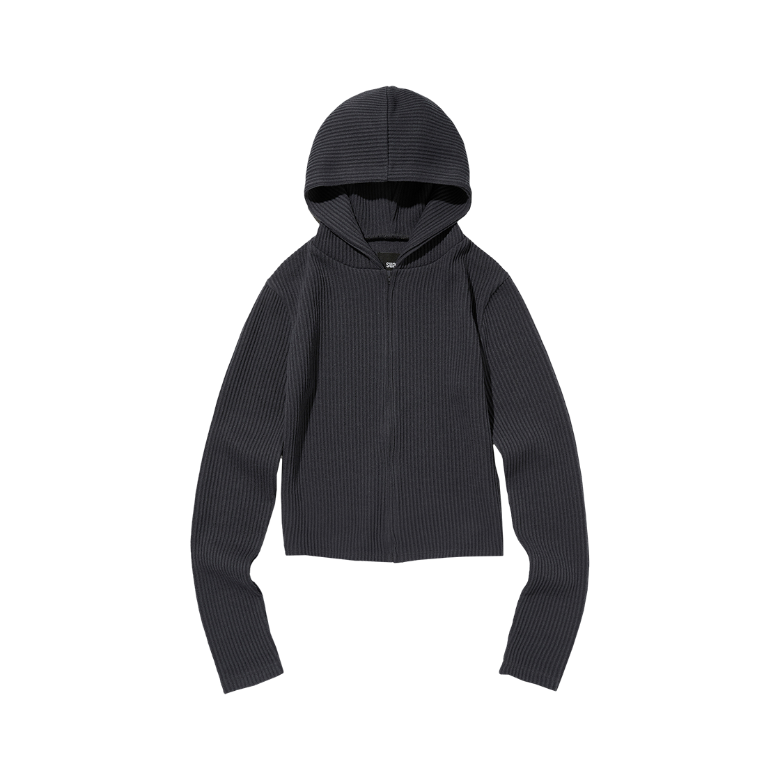 스웨이드 후디드 립 집업 차콜 그레이(Suade Hooded Rib Zip Up Charcoal Gray)