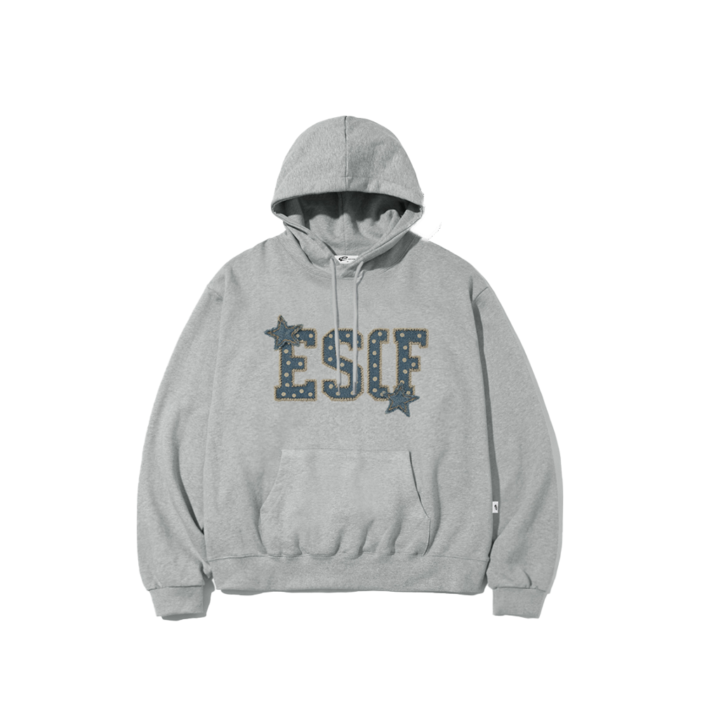 이스케이프프롬 스타 데님 패치 프린트 후드티 그레이(Escapefrom Star Denim Patch Print Hoodie Gray) - 1