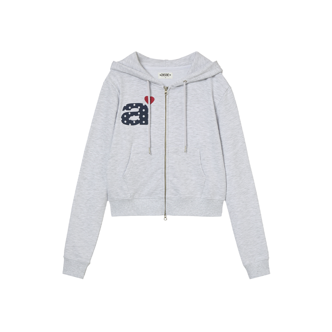 에이이에이이 도트 스몰 레터 크롭 후드 집업 라이트 그레이(AEAE Dot Small Letter Crop Hood Zip Up Light Grey)