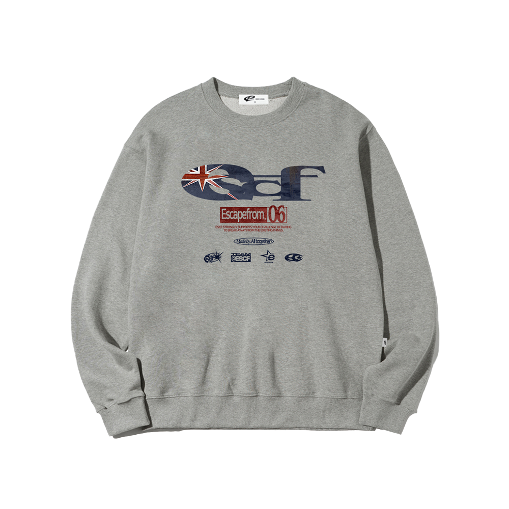 E252SW028GR Escapefrom British Vintage ESCF Logo Collage Print Sweatshirt Gray