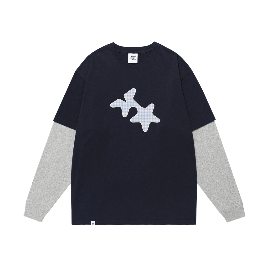 CV2FFUT578ANV CAVISH Check Twin Star Layered Ls Tee Navy