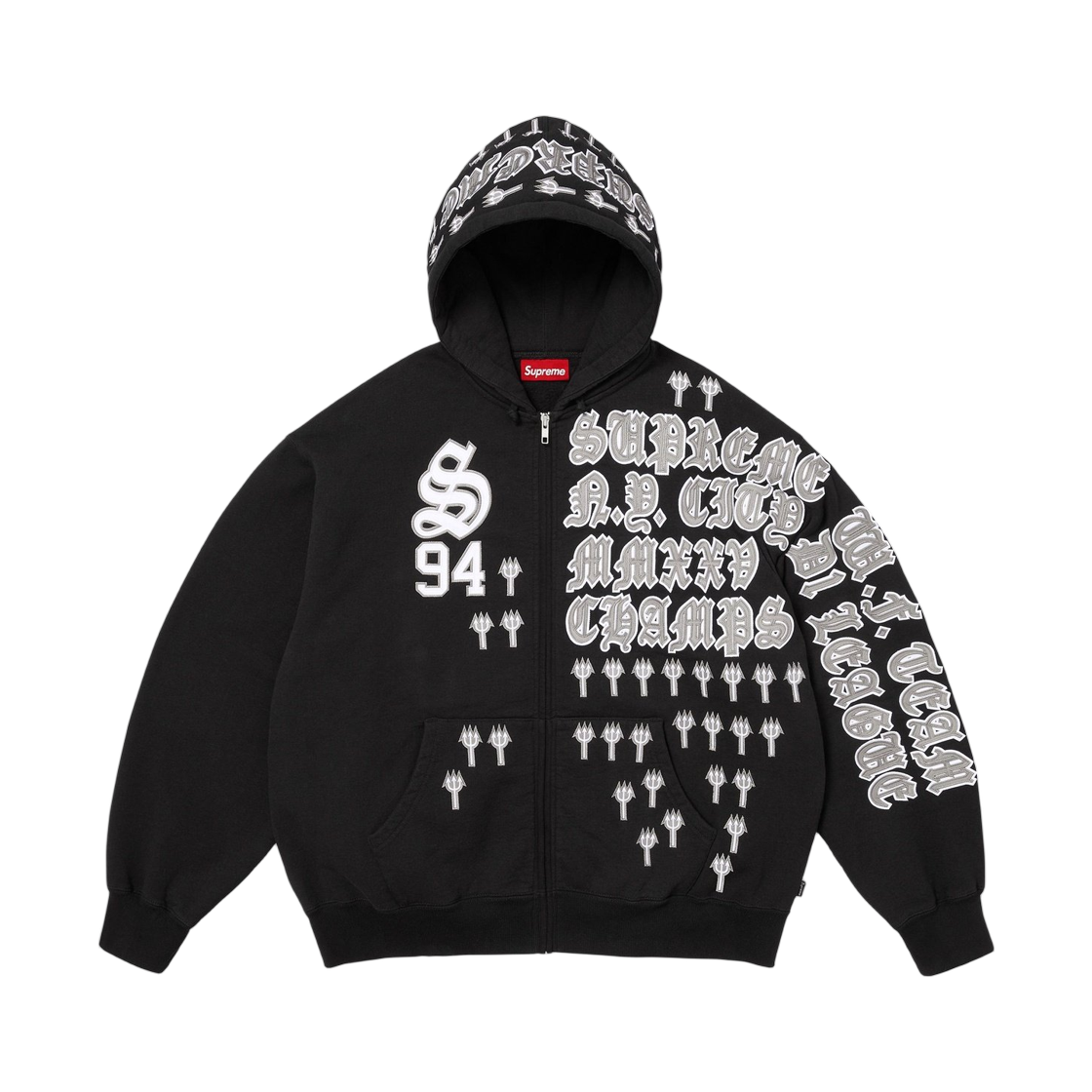슈프림 리그 챔스 집업 후드 스웨트셔츠 블랙 - 25FW(Supreme League Champs Zip Up Hooded Sweatshirt Black - 25FW)