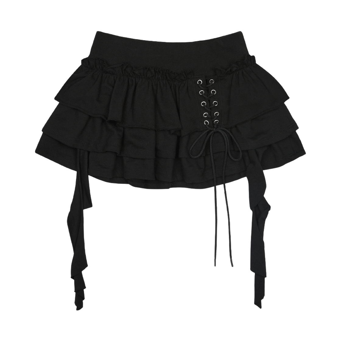 NK5FSK02 Notknowing Tiered Ruffle Sweat Skirt Black