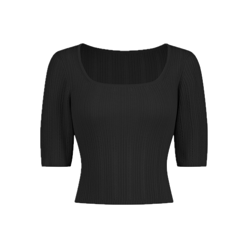쥬키프 울 스쿱넥 뷔스티에 니트 탑 블랙(Juukiff Bustier Neck Top In Mixed Wool Black)
