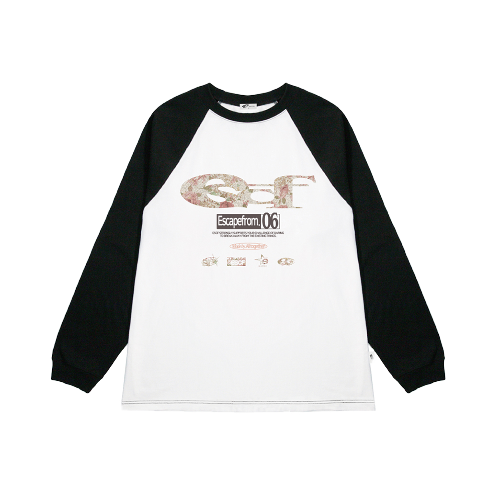 E252LS028BK Escapefrom Flower ESCF Logo Collage Print Long Sleeve T-shirt Black