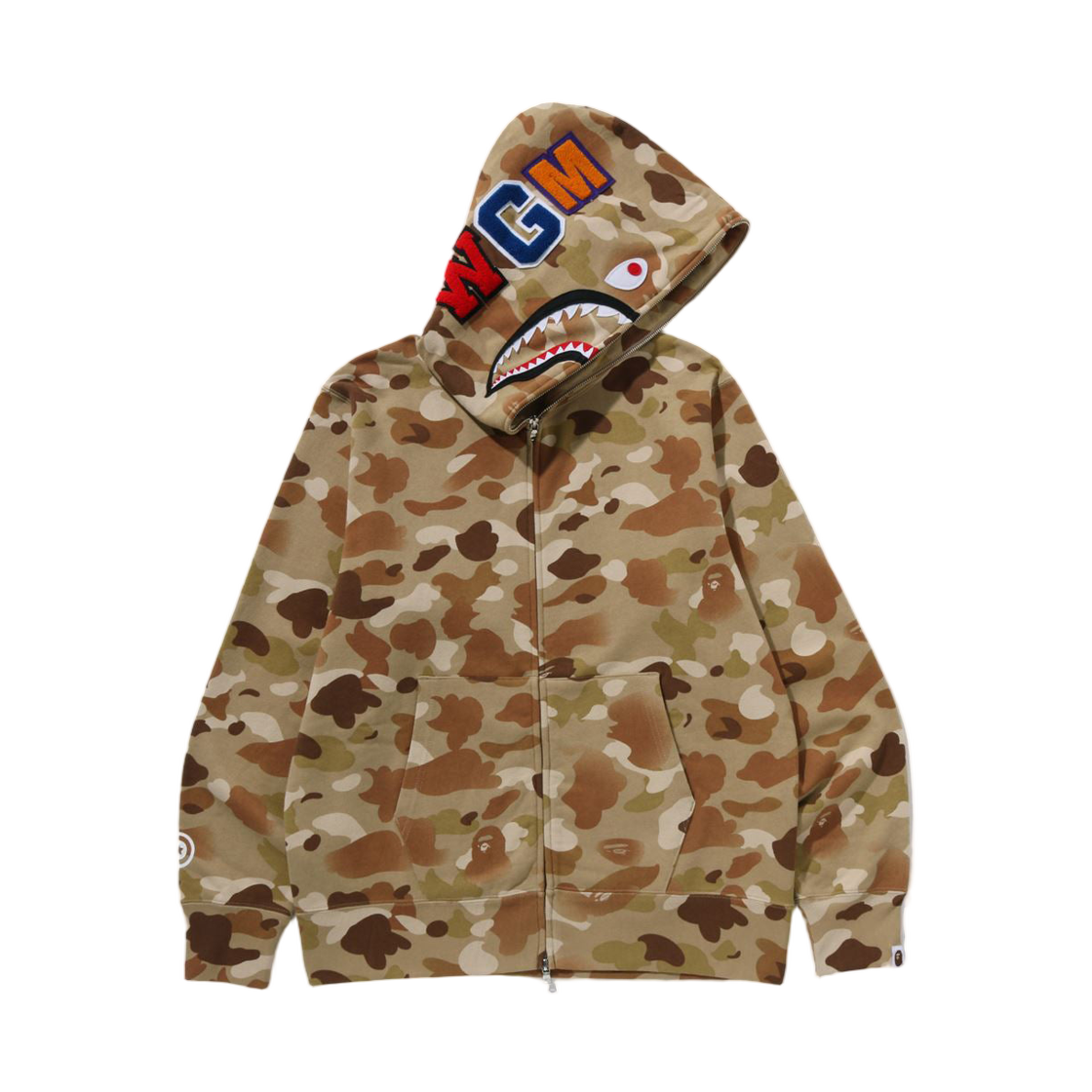 베이프 그라데이션 카모 샤크 풀 집 후드 베이지