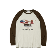 Escapefrom Vintage Flag ESCF Logo Collage Print Long Sleeve T-shirt Brown
