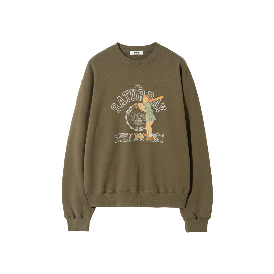 더 새터데이 이브닝 포스트 소녀 그래픽 스웨트셔츠 카키(The Saturday Evening Post Girl Graphic Sweat Shirt Khaki)