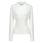 Juukiff Waist Ribbed Shirts Cardigan In Cashmere Mixed Cotton Off White