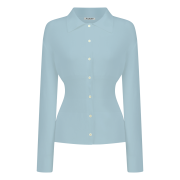 Juukiff Waist Ribbed Shirts Cardigan In Cashmere Mixed Cotton Light Blue