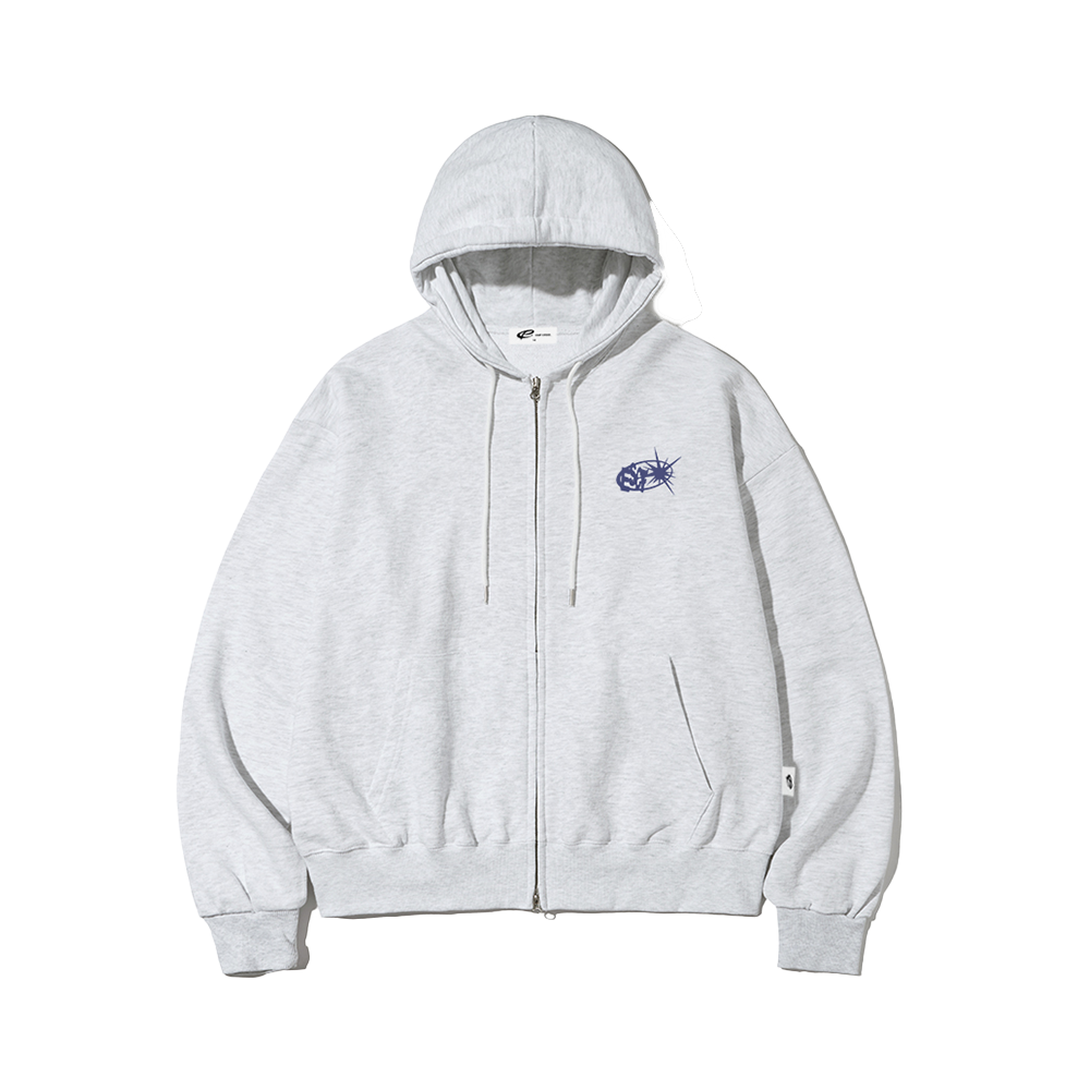 E252HZ025WM Escapefrom Logo Assembly Print Two-Way Hoodie Zip-Up White Melange