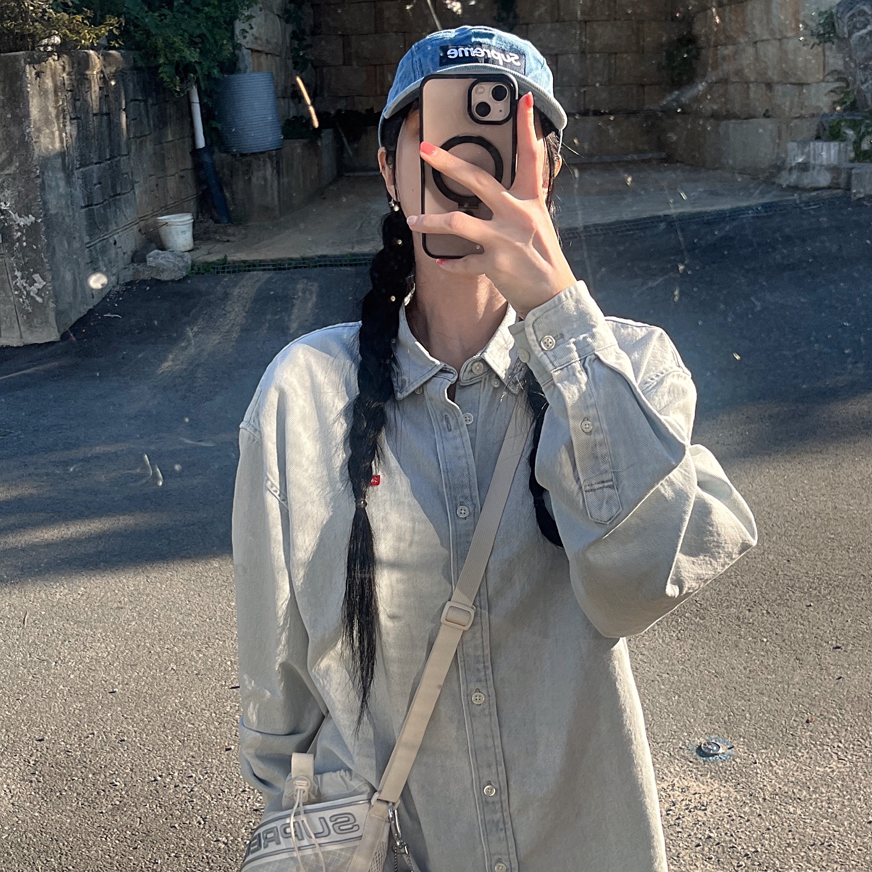 Supreme Washed Chino Twill Camp Cap Denim - 23FW, (W) Nike Dunk Low Archeo Pink 착용 스타일 - 4