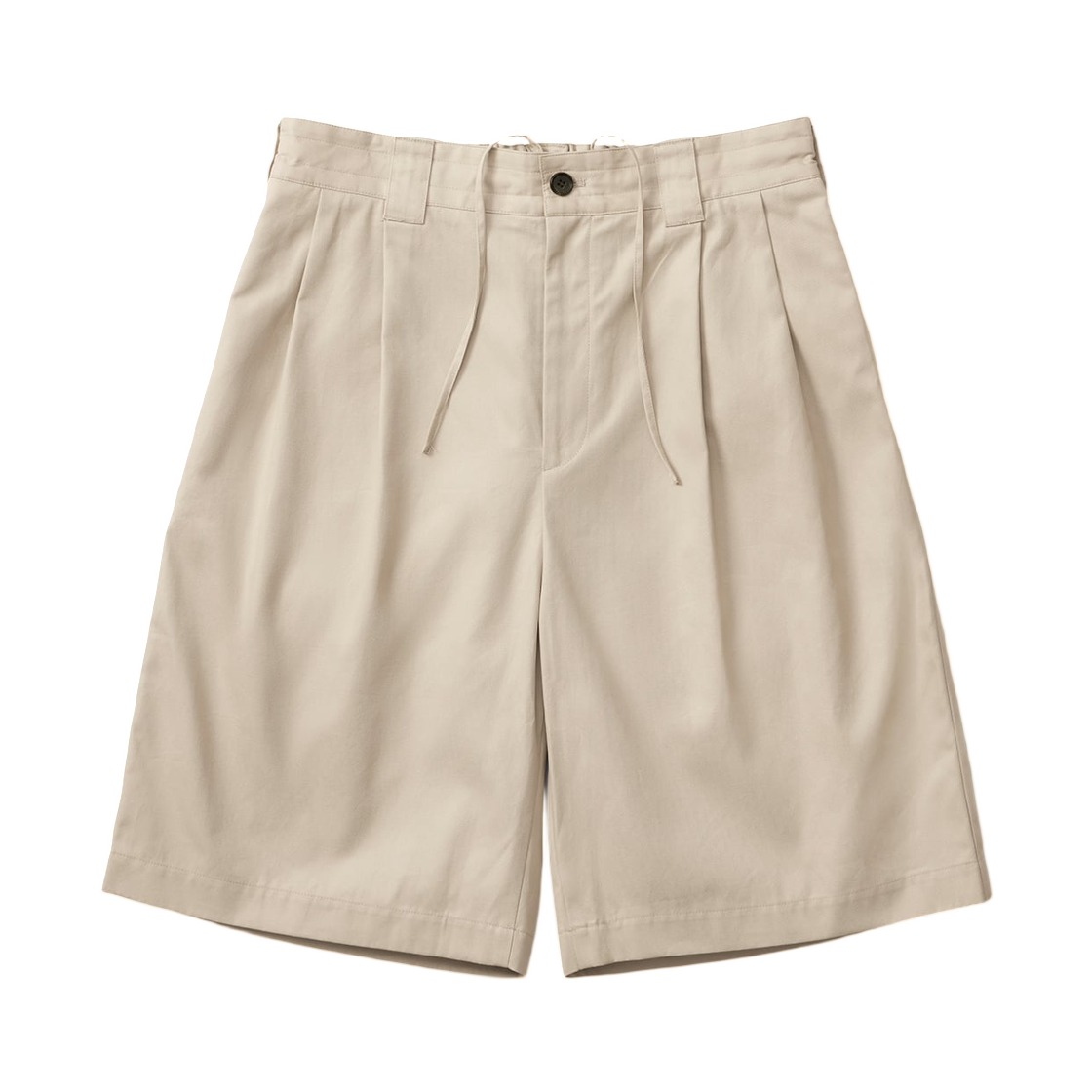 - everyone Two Tuck Cotton Wide Short Pants Beige
