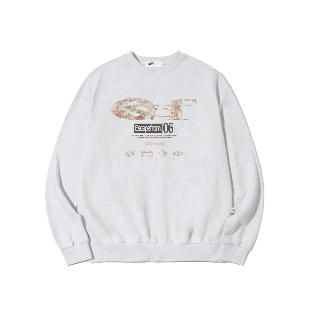 E252SW019WM Escapefrom Flower ESCF Logo Collage Print Sweatshirt White Melange