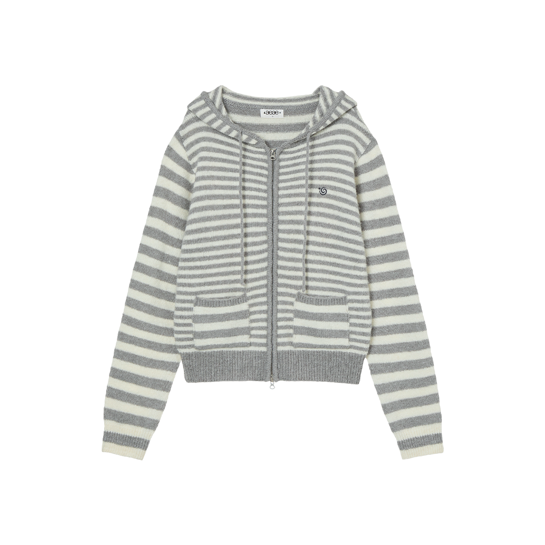 AE45FWHZ003LGY AEAE Stripe Hood Knit Zip Up Light Grey
