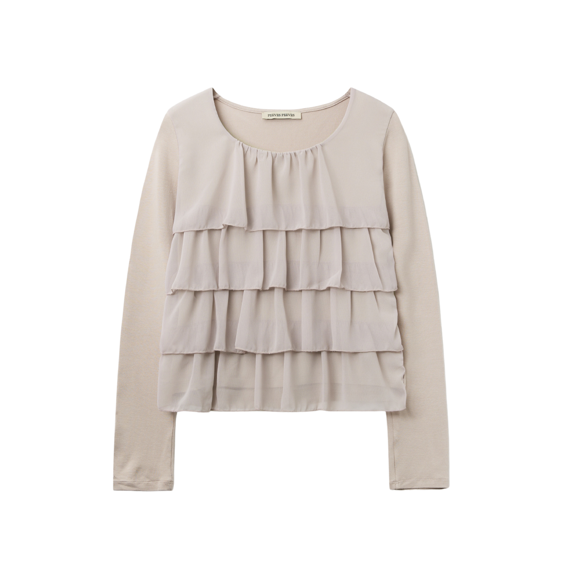 피브스 피브스 티어드 러플 롱 슬리브 탑 베이지