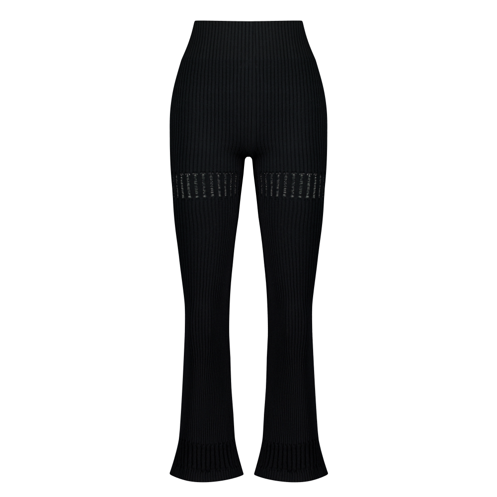 25AWMATR02BK Juukiff Lace Ribbed Bootcut Trouser In Mixed Cotton Black