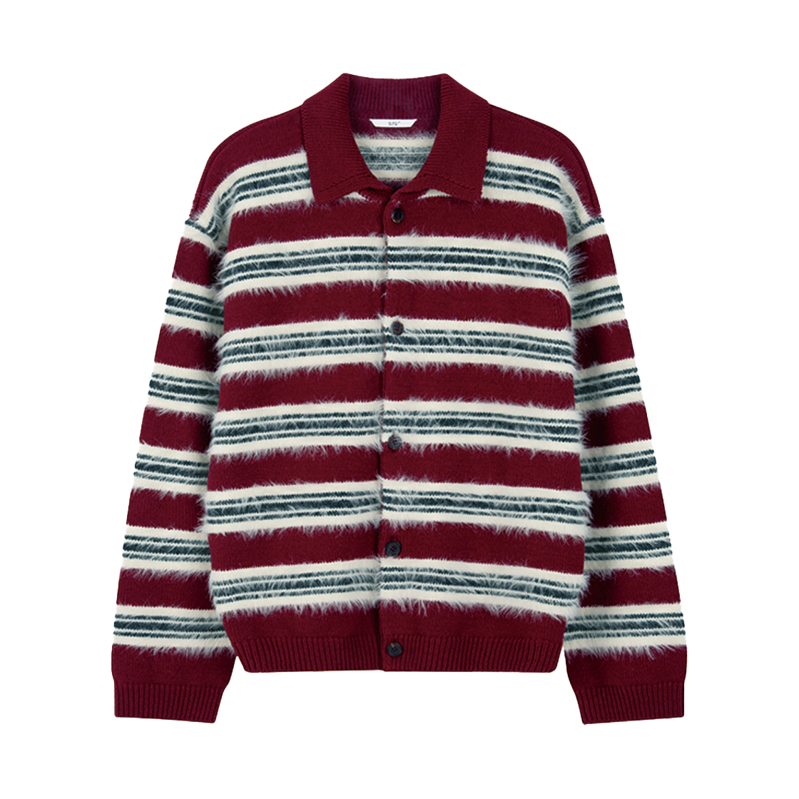 에스티유 플러피 스트라이프 가디건 버건디(STU Fluffy Stripe Cardigan Burgundy)