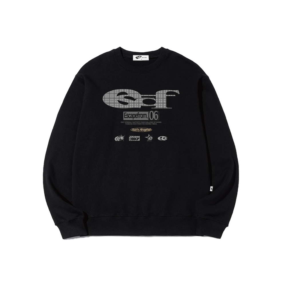 E252SW001BK Escapefrom Gray Check ESCF Logo Collage Print Sweatshirt Black