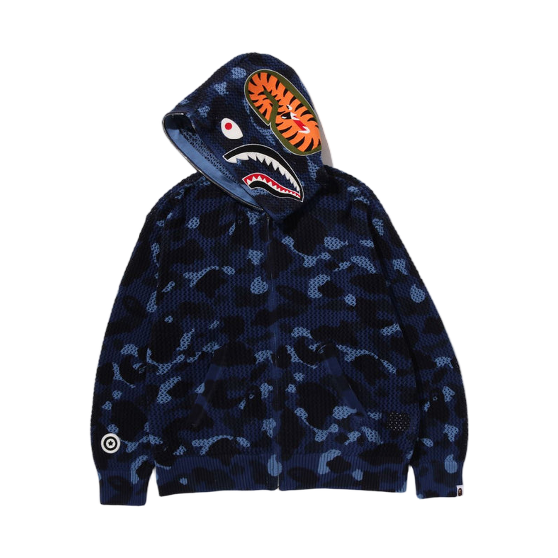 베이프 컬러 카모 크로쉐 릴렉스드 핏 샤크 풀 집 후드 블루(BAPE Color Camo Crochet Relaxed Fit Shark Full Zip Hoodie Blue) - 2