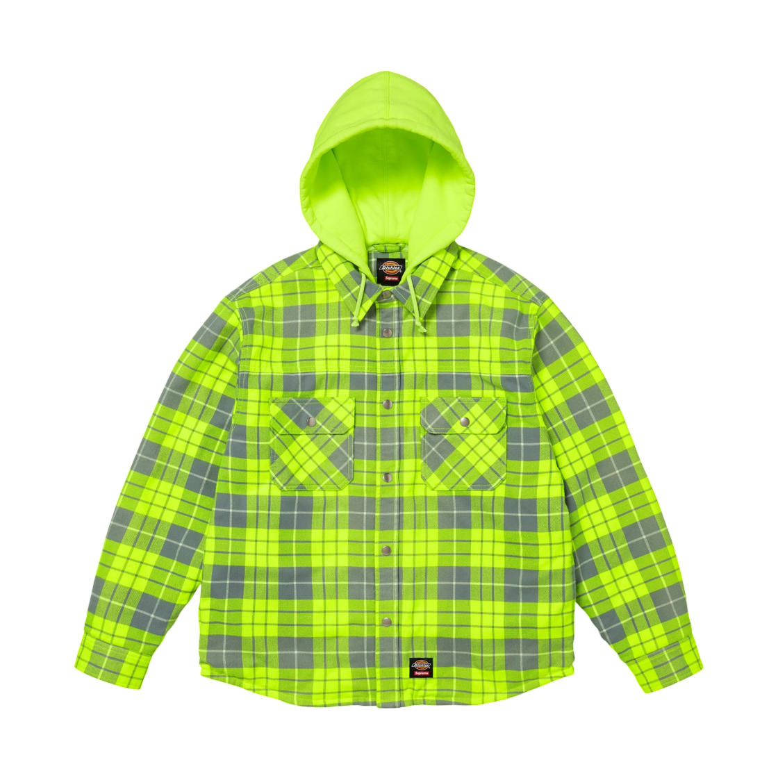 슈프림 x 디키즈 라인드 집업 후드 플란넬 셔츠 플로레센트 그린 - 25FW(Supreme x Dickies Lined Zip Up Hooded Flannel Shirt Fluorescent Green - 25FW)