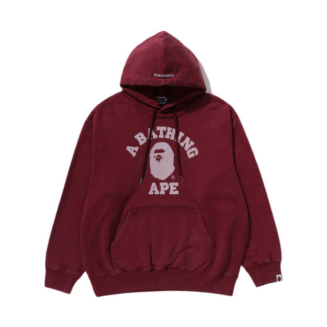 - BAPE Garment Dye College Pullover Hoodie Burgundy