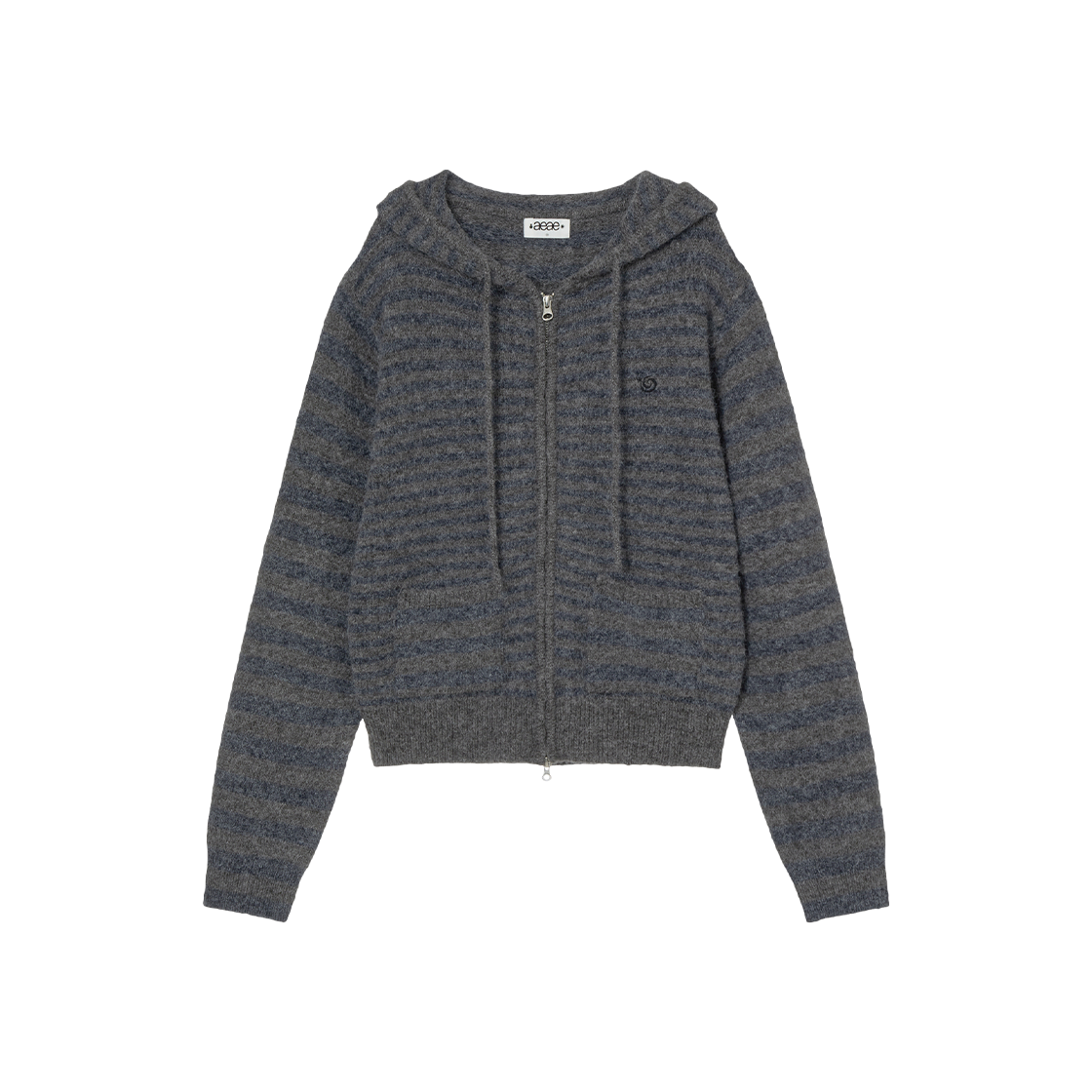 AE45FWHZ003NVY AEAE Stripe Hood Knit Zip Up Navy