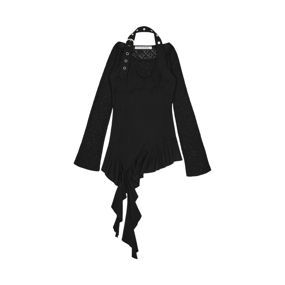 NK5FLS01 Notknowing Belted Drop Ruffle Top Black