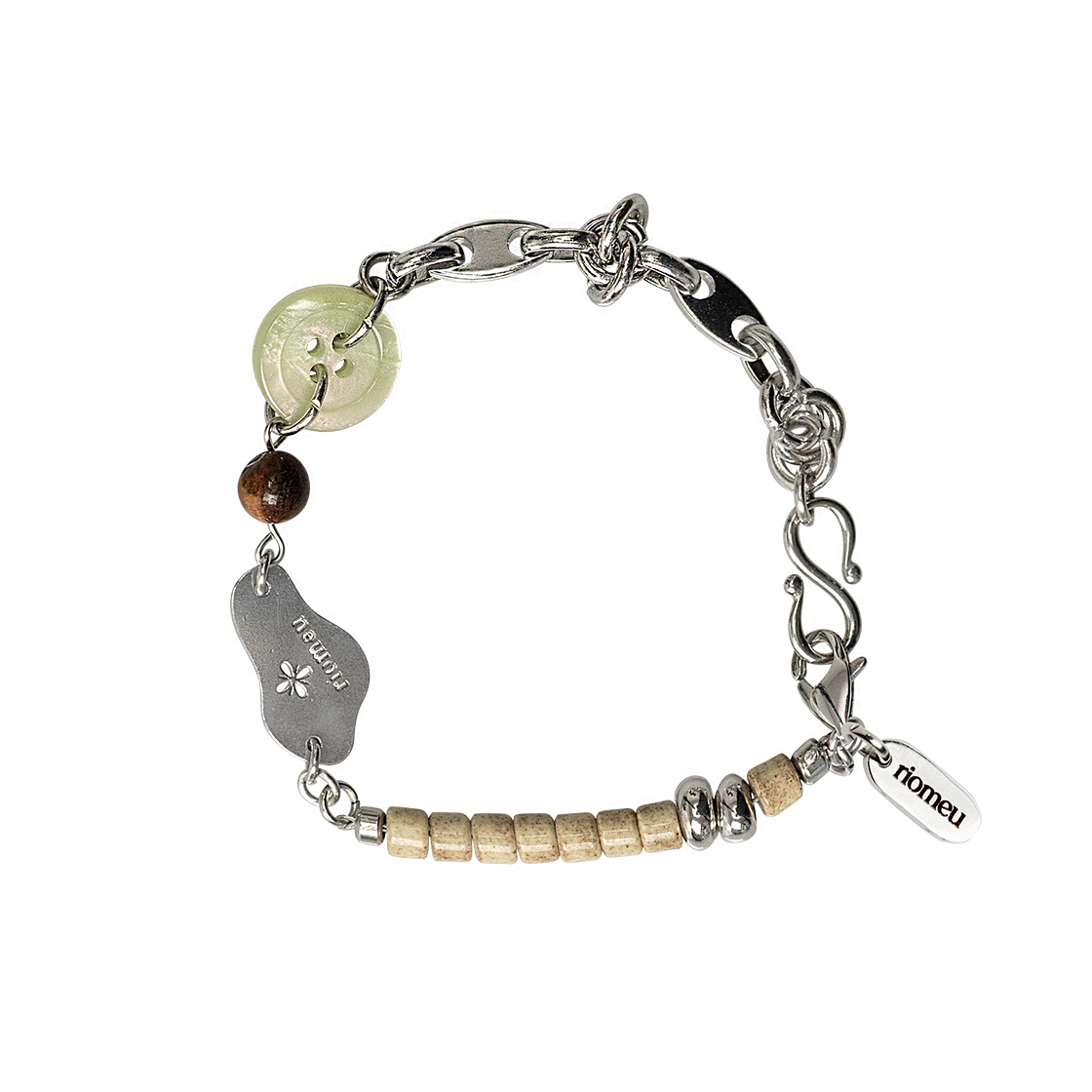 리오므 스터드 버튼 체인 팔찌 그린(Riomeu Stud Button Chain Bracelet Green)