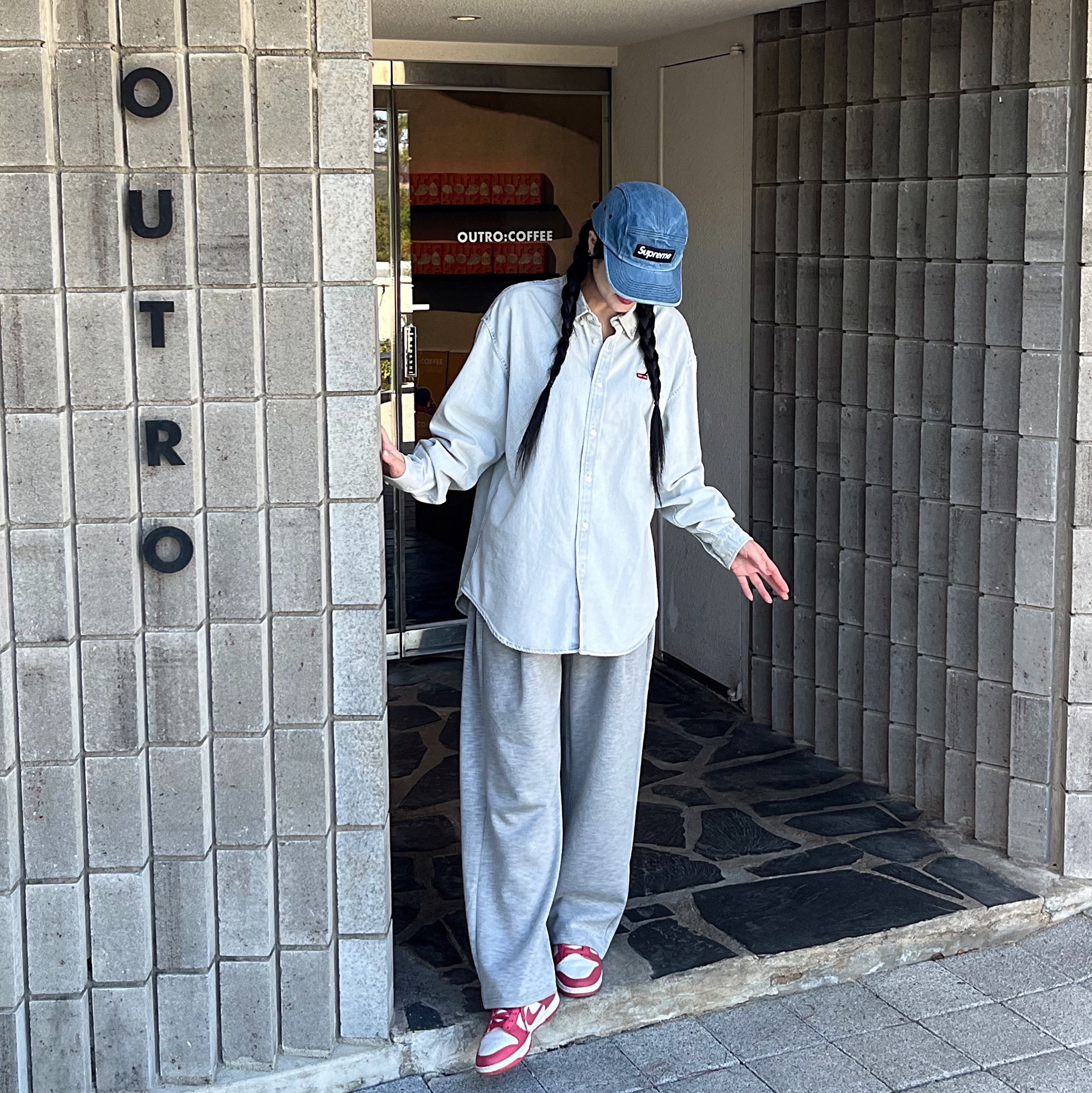 Supreme Washed Chino Twill Camp Cap Denim - 23FW, (W) Nike Dunk Low Archeo Pink 착용 스타일 - 1