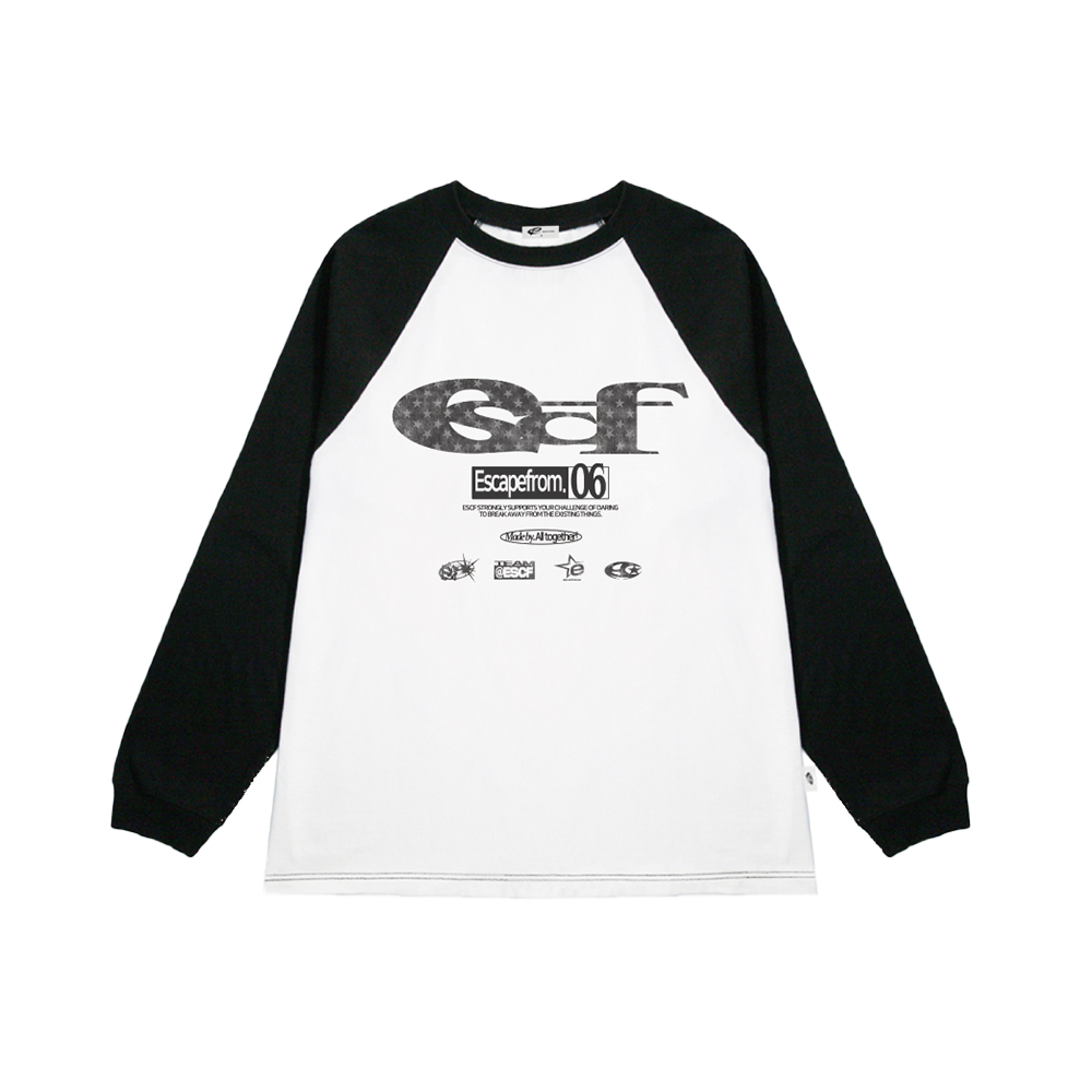 E252LS016BK Escapefrom Black Star Denim ESCF Logo Collage Print Long Sleeve T-shirt Black