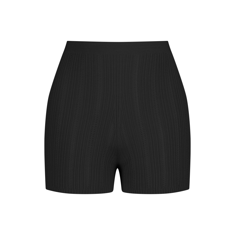 쥬키프 울 레이스 립 니트 쇼츠 블랙(Juukiff Lace Ribbed Shorts In Mixed Wool Black)