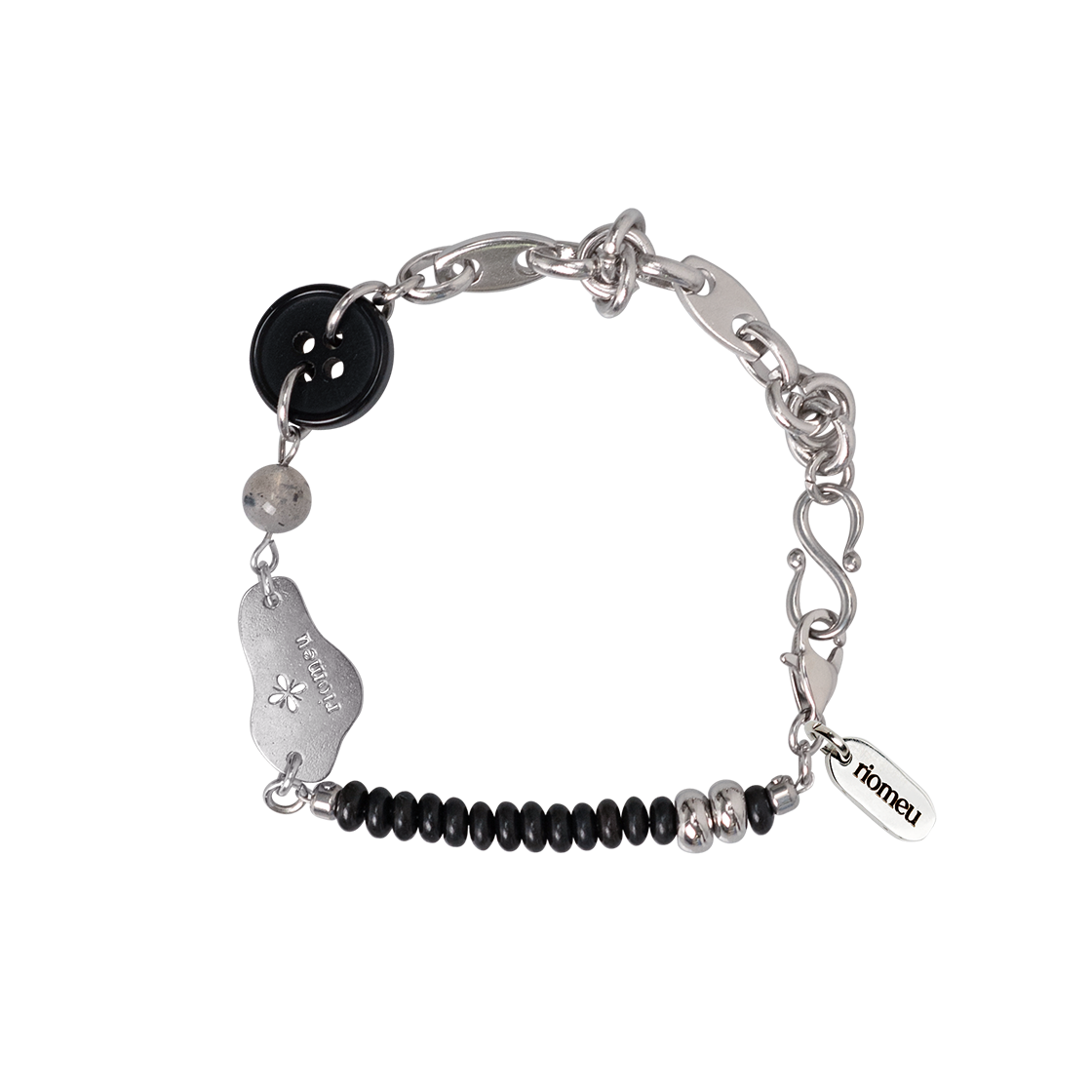 리오므 스터드 버튼 체인 팔찌 블랙(Riomeu Stud Button Chain Bracelet Black)