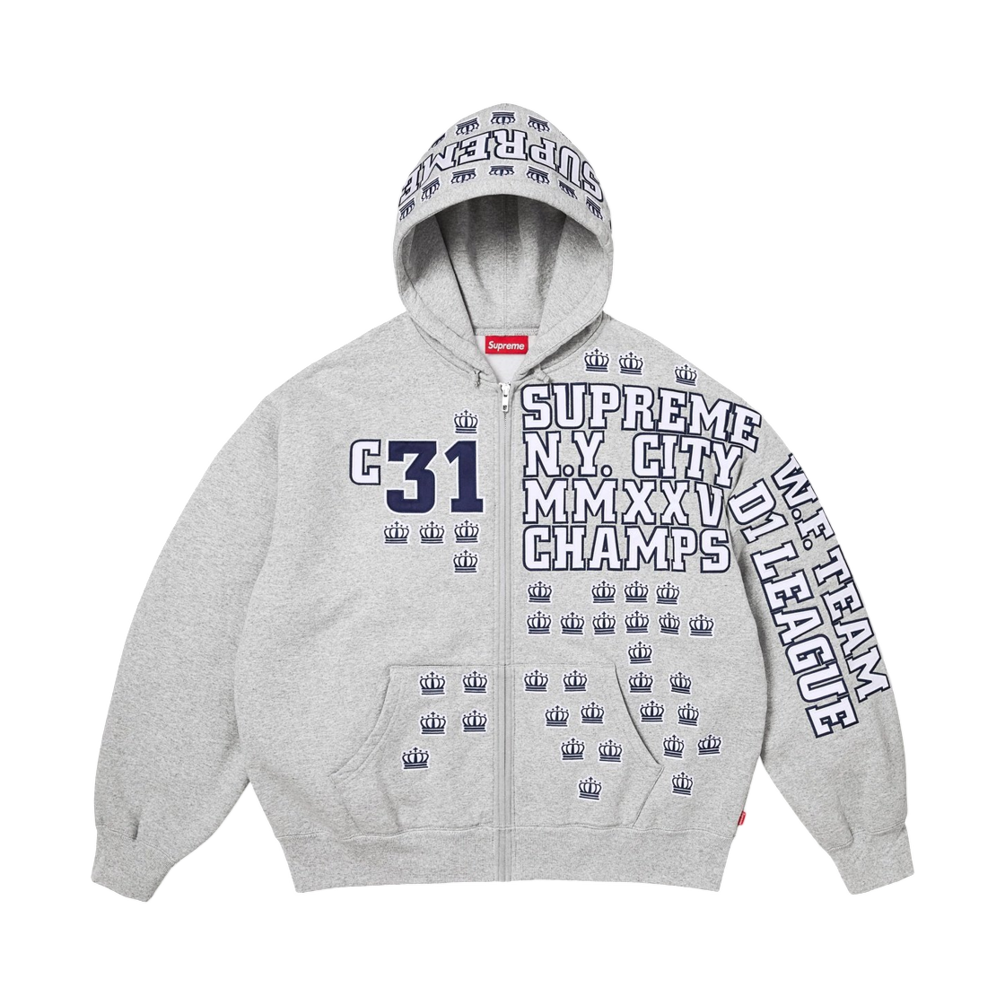 슈프림 리그 챔스 집업 후드 스웨트셔츠 헤더 그레이 - 25FW