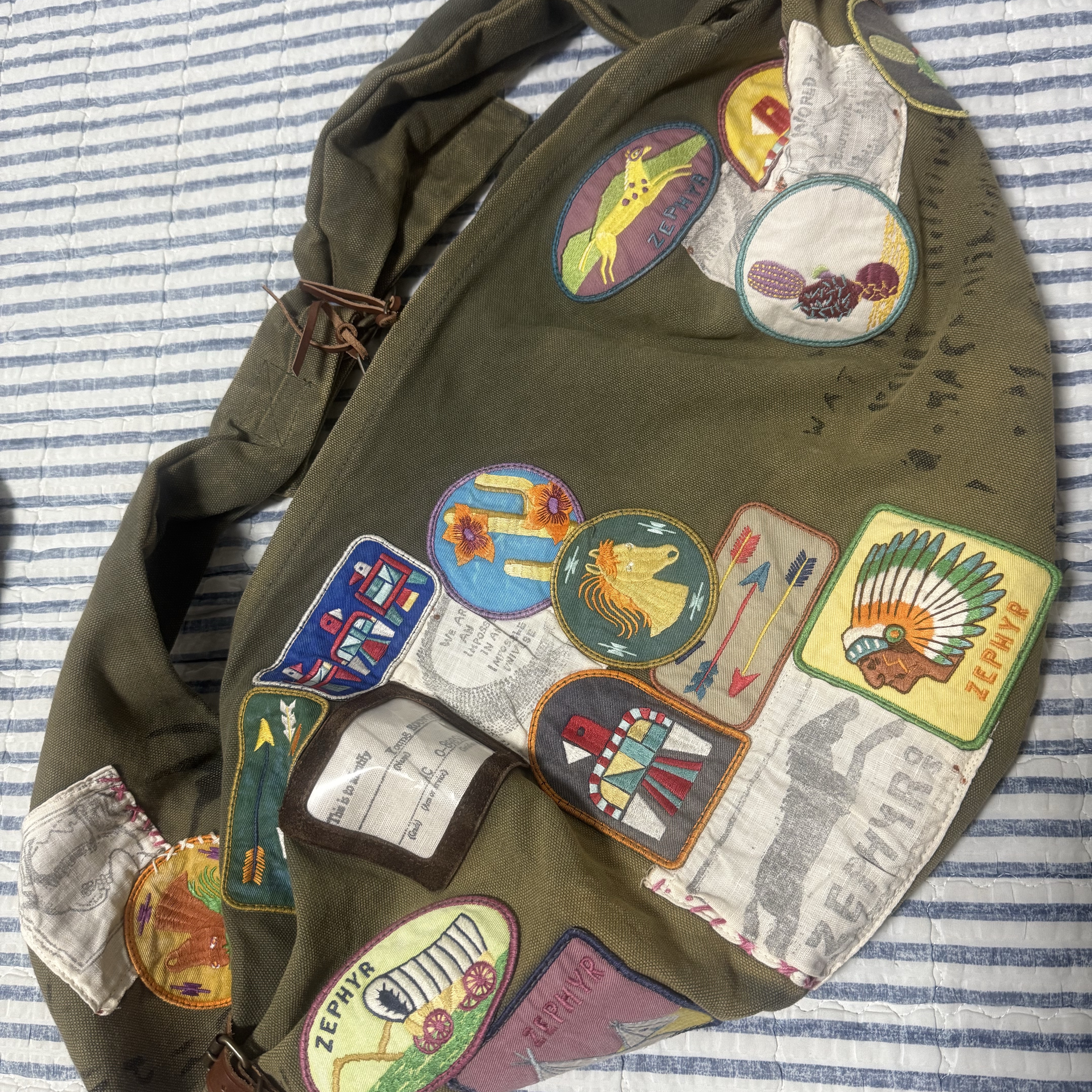 Kapital No.8 Canvas Country Snufkin Backpack Beautiful World Insane Remake Khaki 착용 스타일