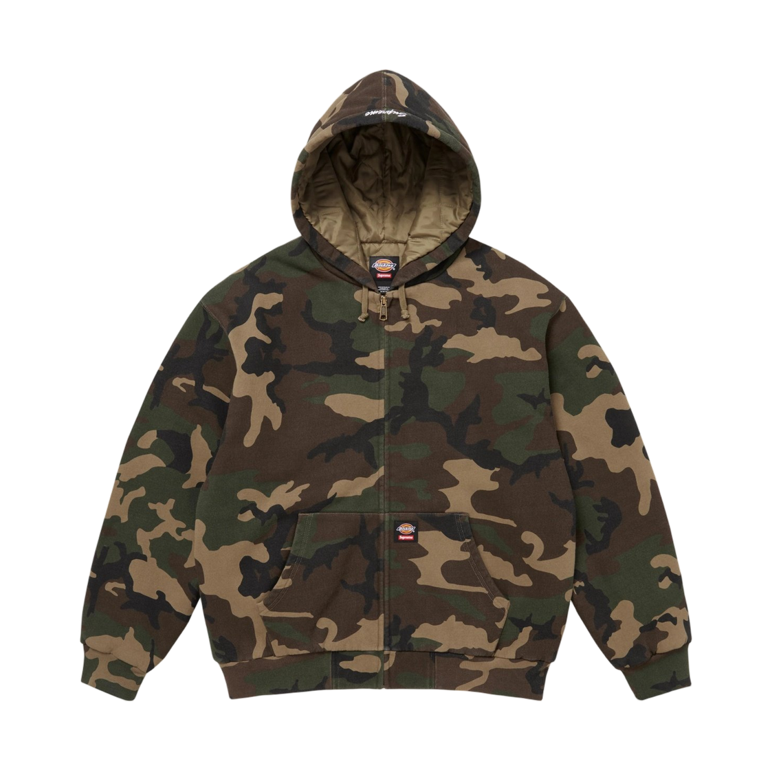 - Supreme x Dickies Quilted Lined Zip Up Hooded Sweatshirt Woodland Camo - 25FW