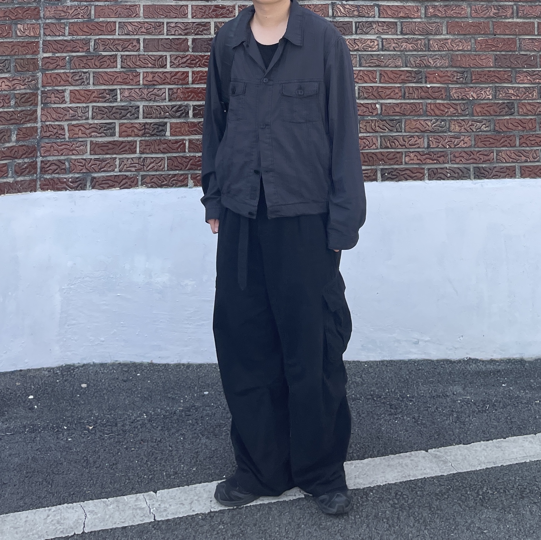 Polyteru Belted Cargo Pants 1.2v Black 착용 스타일