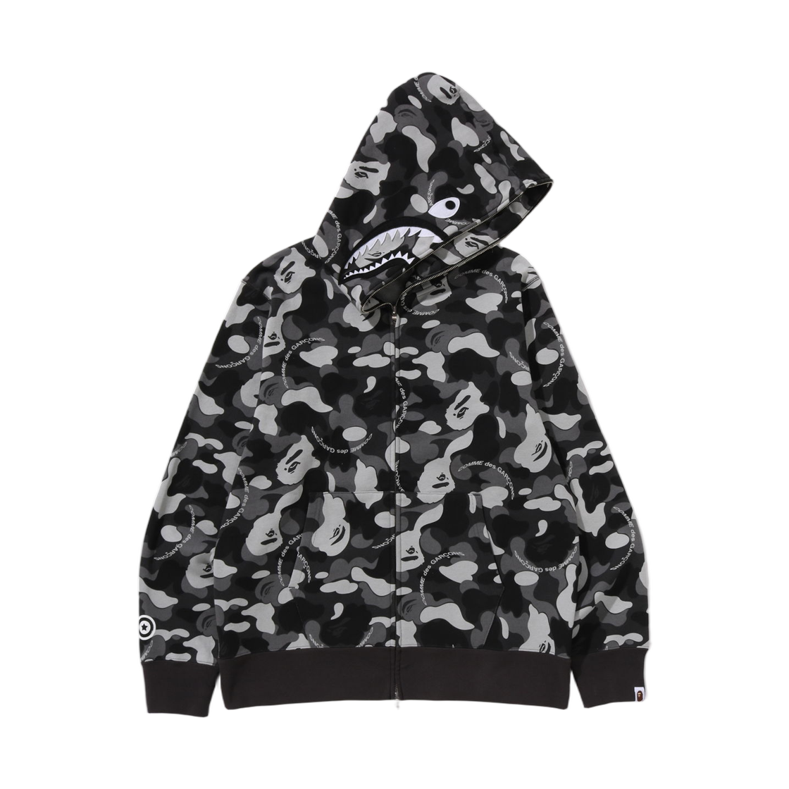 베이프 x 꼼데가르송 오사카 샤크 풀 집 후드 블랙(BAPE x Comme Des Garcons Osaka Shark Full Zip Hoodie Black)