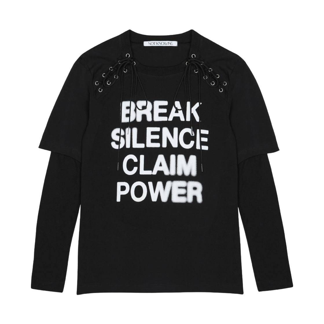 NK5FLS03 Notknowing Layered Slogan Top Black