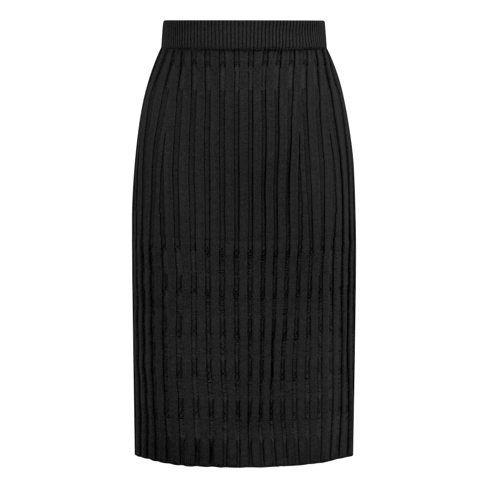 25AWMASK02BK Juukiff Ribbed Lace Skirt In Mixed Wool Black