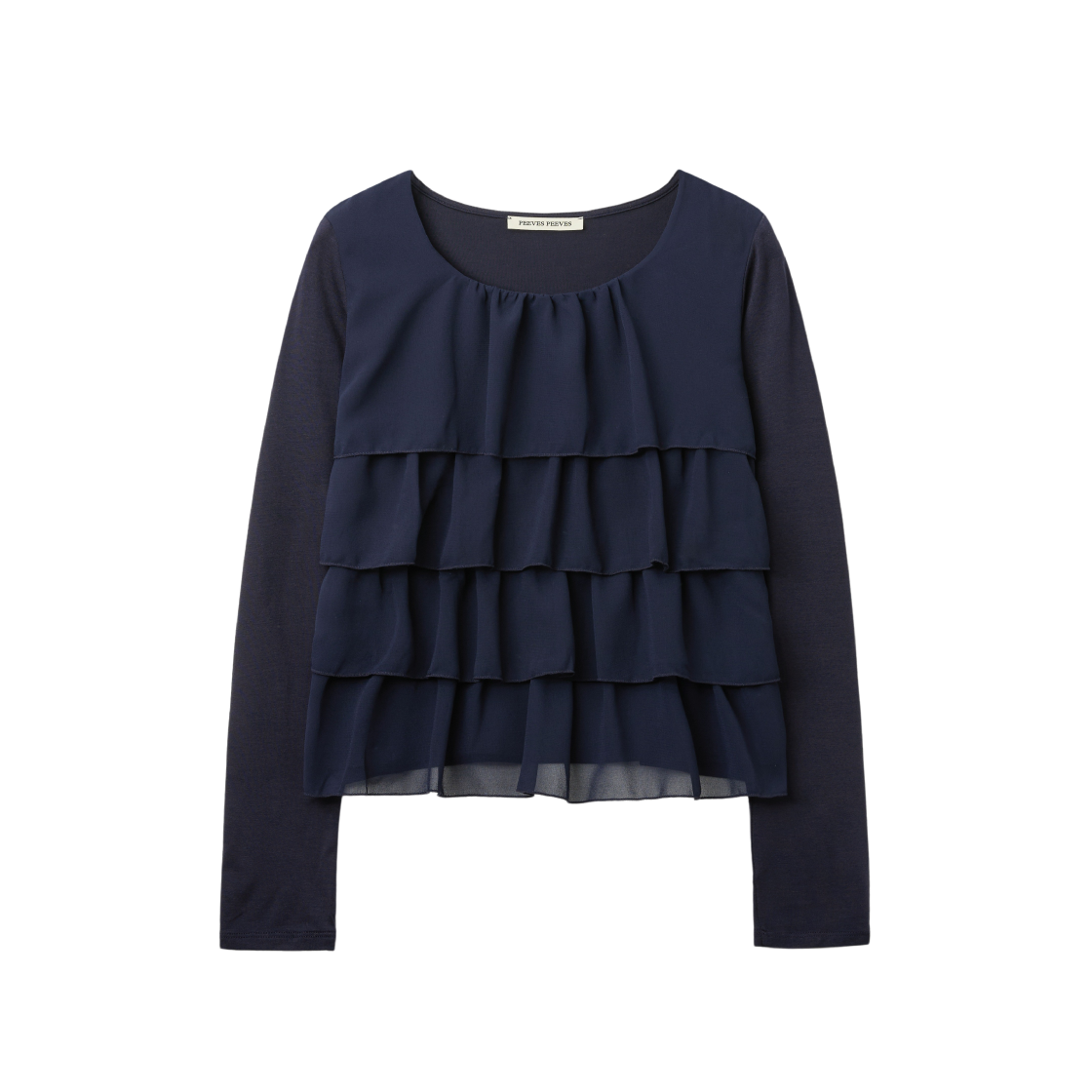 피브스 피브스 티어드 러플 롱 슬리브 탑 네이비