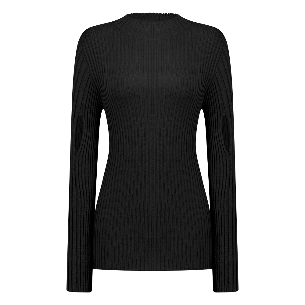 쥬키프 울 립 모크넥 탑 블랙(Juukiff Ribbed Mock-Neck Top In Mixed Wool Black)