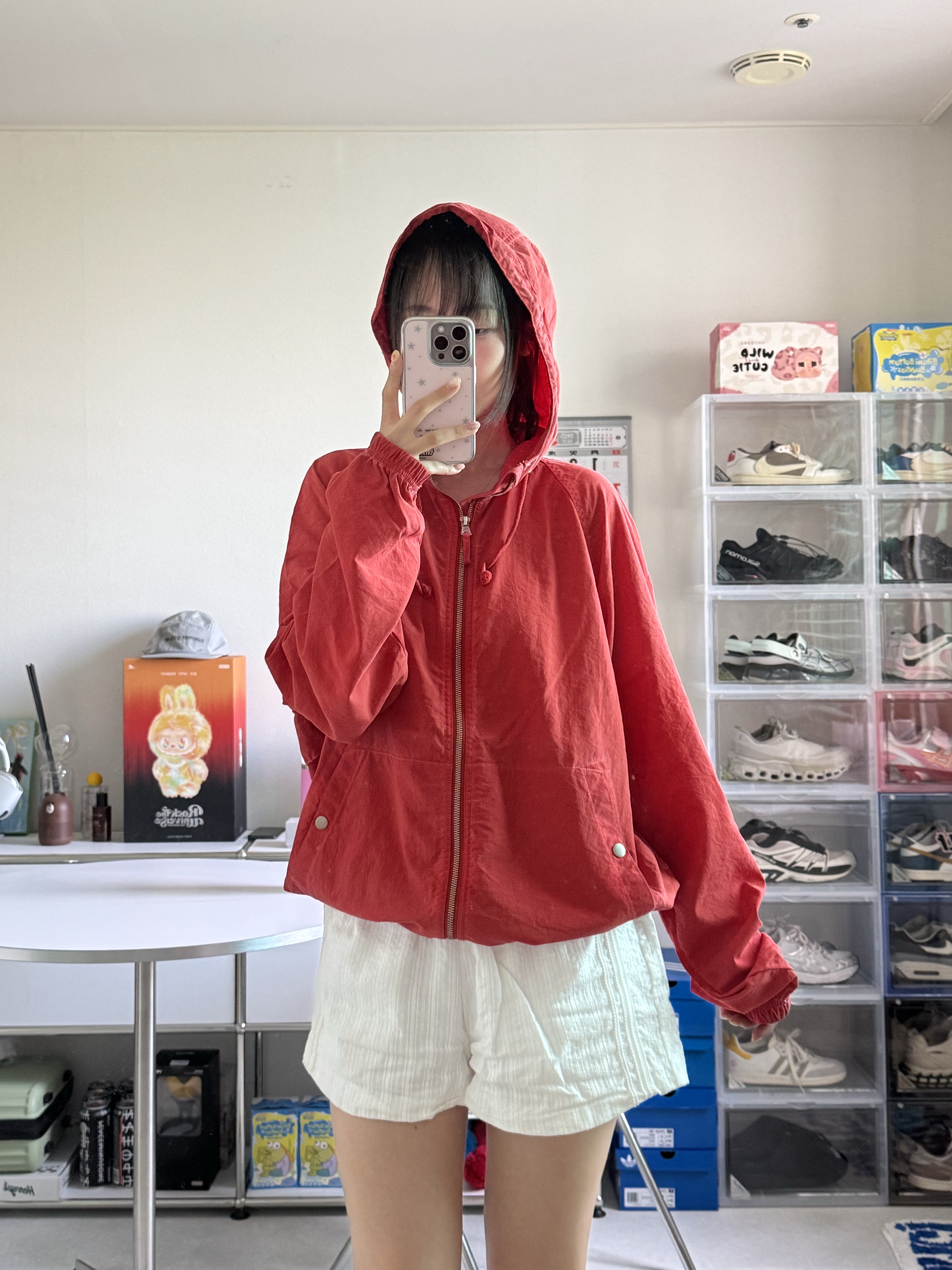 Stussy Beach Shell Garment Dyed Red 착용 스타일